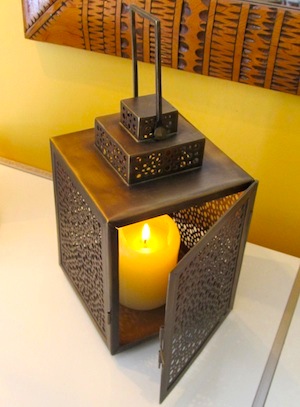 Brass Moroccan candle lamp, cube shaped