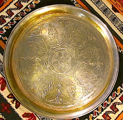 15 Hand Hammered Brass Tray With an Etched Design 