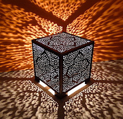 Moroccan carved cube table/lamp