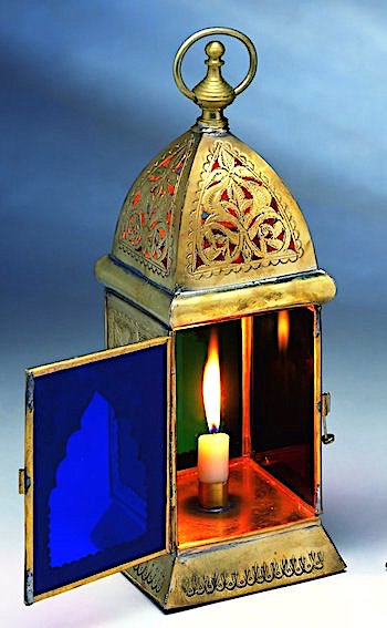 Small Moroccan lamp brass and coloured glass